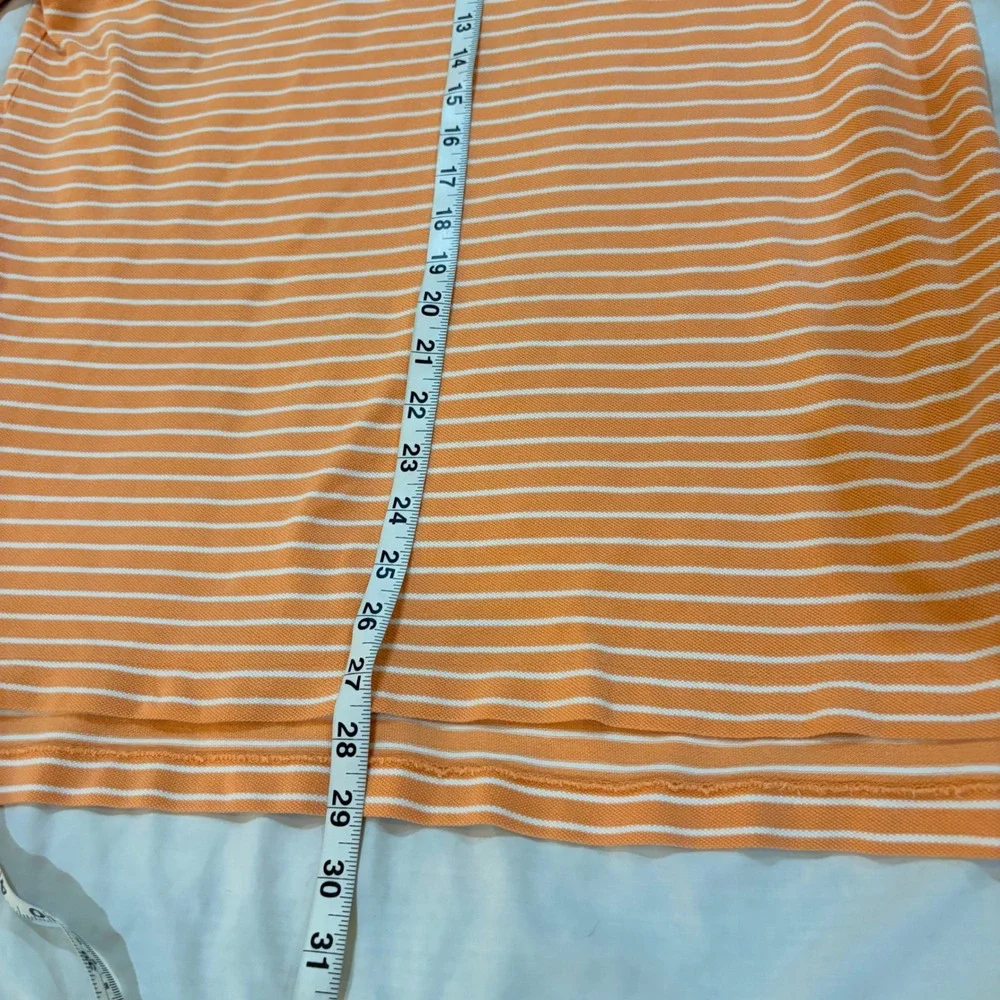 Polo Ralph Lauren Mens Large Orange White Striped Short Sleeve Pique Polo Shirt